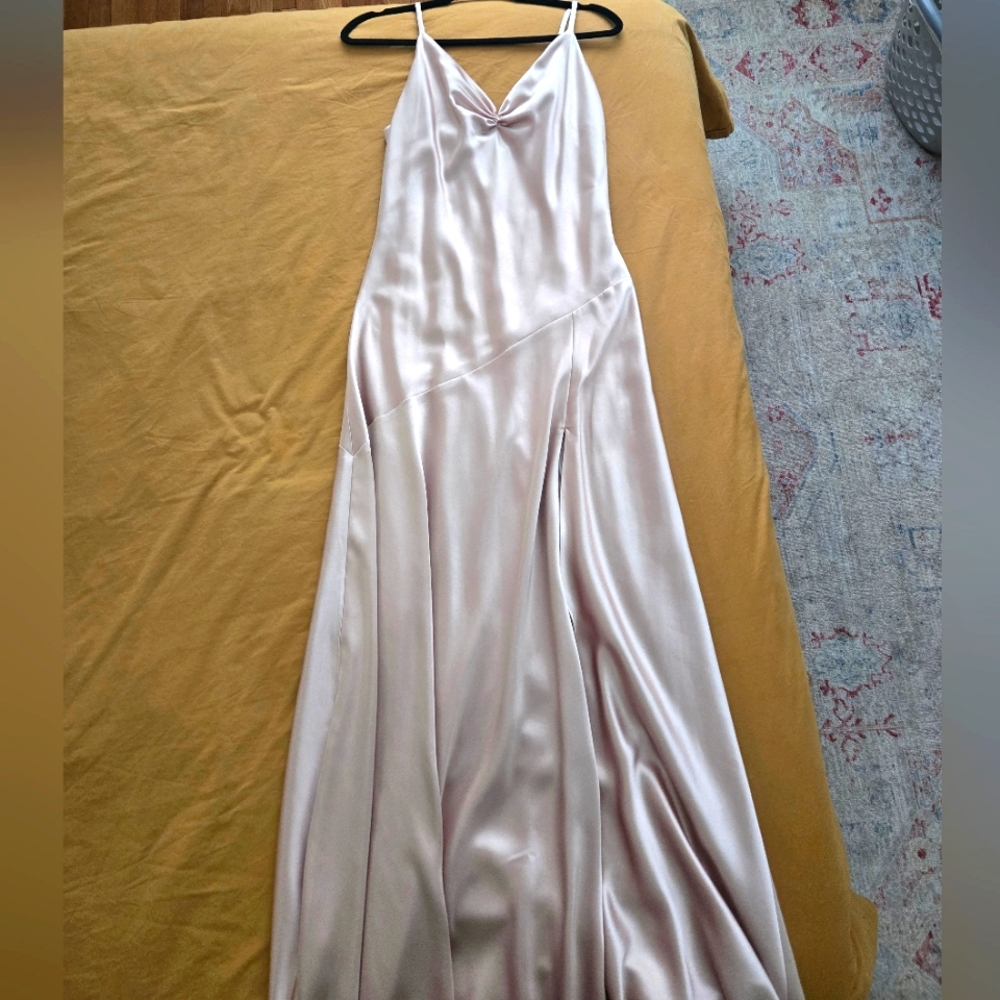 Revelry Tilly Satin Gown in Gold Champagne